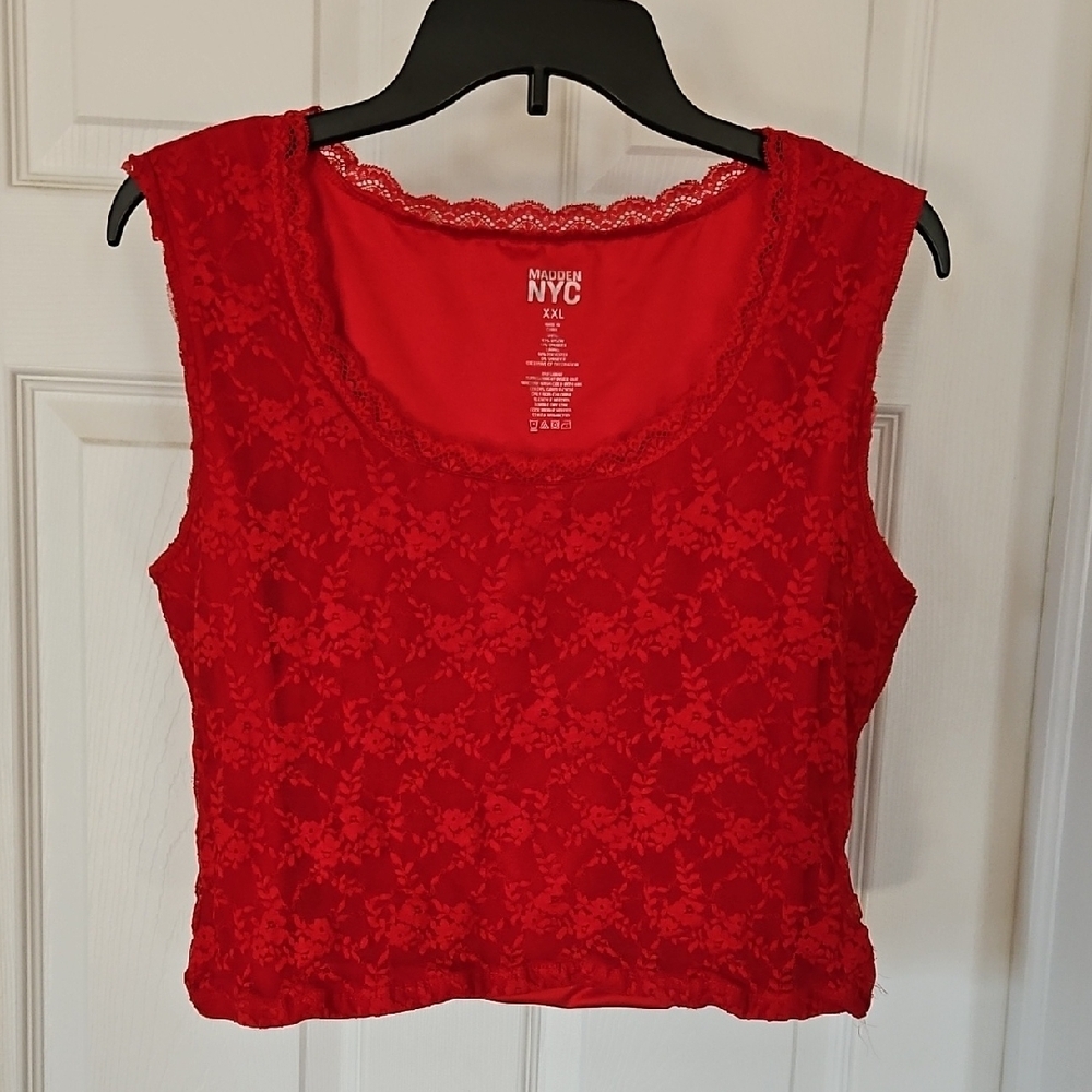 Madden NYC Red Lace Sleeveless Top - High Neck - Size XXL - READ